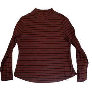 Westbound Women Shirt M Burgundy Striped Mock Neck Pullover
